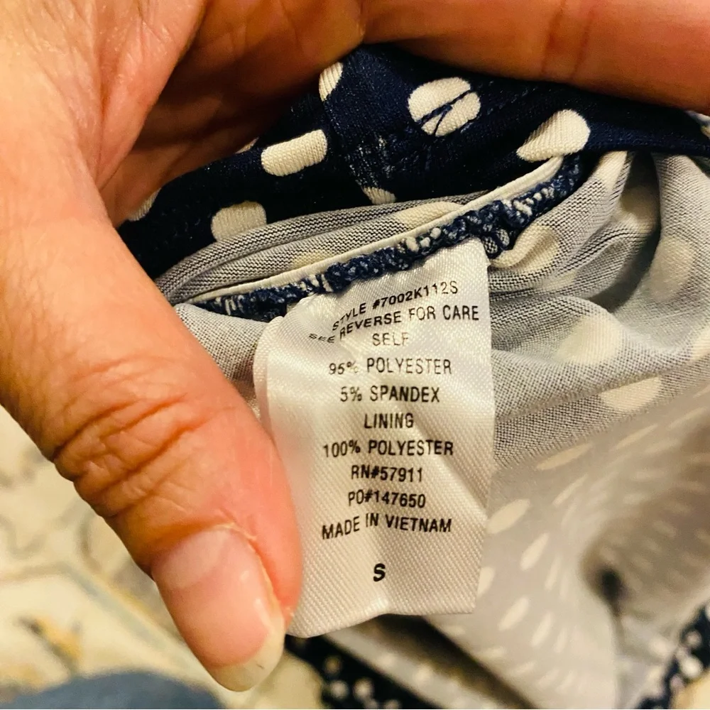 SUPERFOXX NWT NAVY & WHITE Polka Dot Fitted Ruched Midi DRESS - Picture 6 of 6